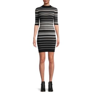 No Boundaries Junior’s Rib Knit Dress XXL black white gray stripe retro bodycon